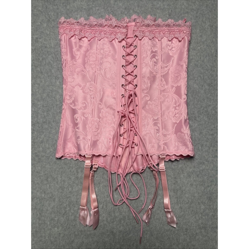 Frederick's of Hollywood Baby Doll Pink Lace up Corset Busiter Gater Belt 32